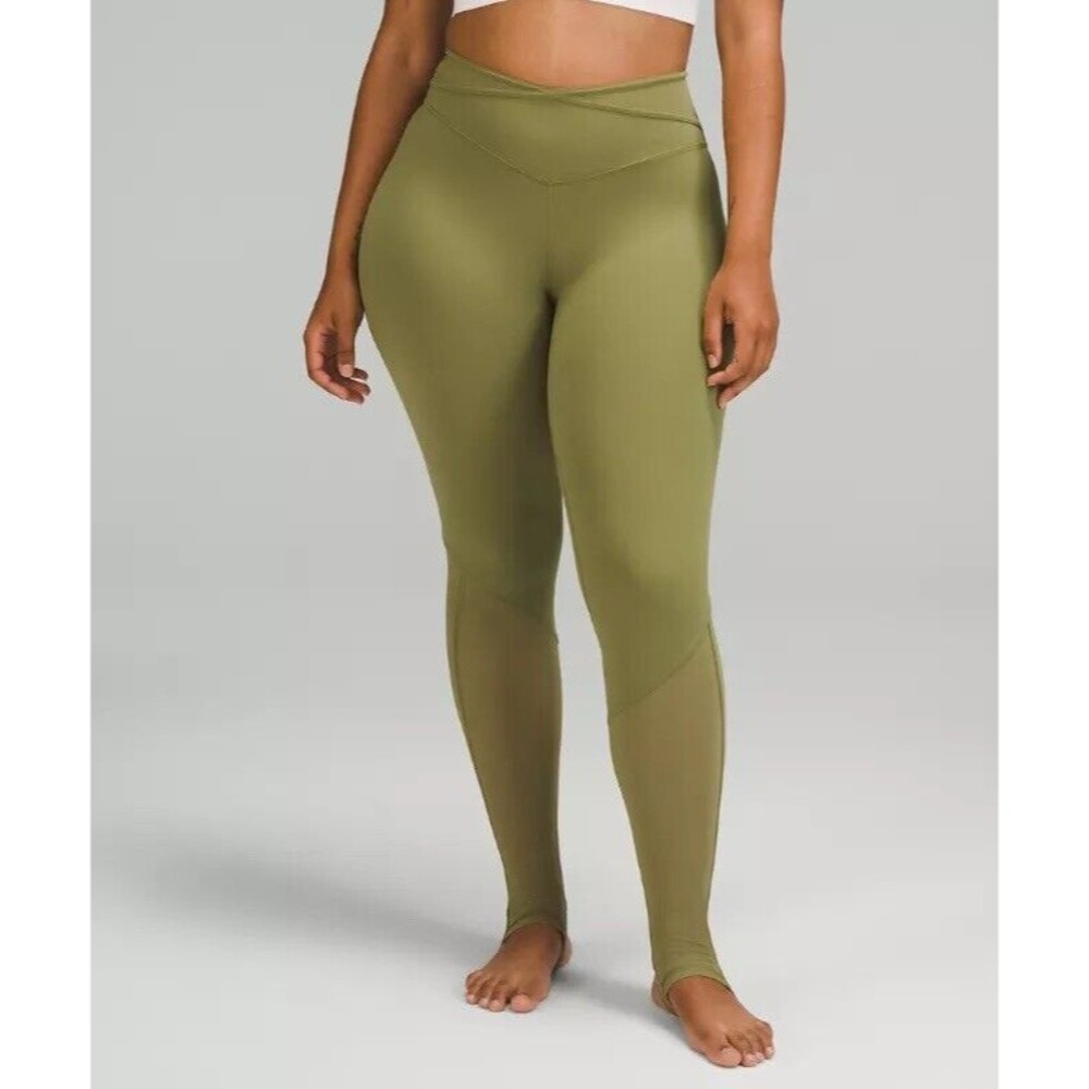 Lululemon 6 Nulu and Crisscross Mesh Stirrup Tight Leggings Bronze Green 29”